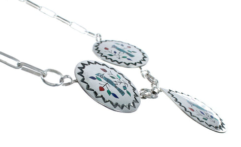 Navajo Multicolor Inlay Sterling Silver Blue Jay Link Necklace Earrings Set NN20167